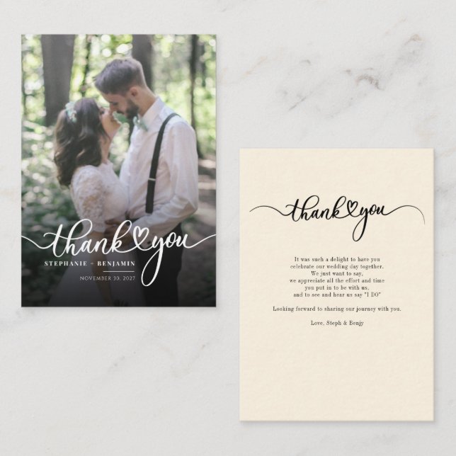 Wedding Photo Hand-Lettered Budget Thank You Note Card (Front/Back)