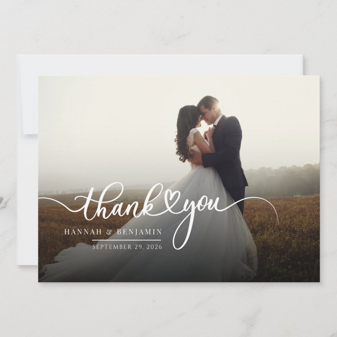 Wedding Photo Hand-lettered Script Thank You Card 