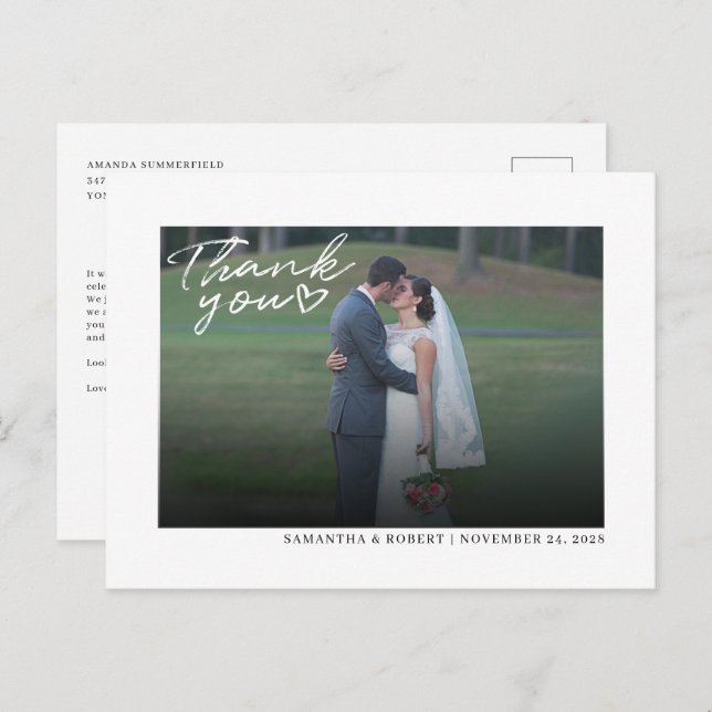 Wedding Photo Hand-Lettered Script Thank You Postcard (Front/Back)