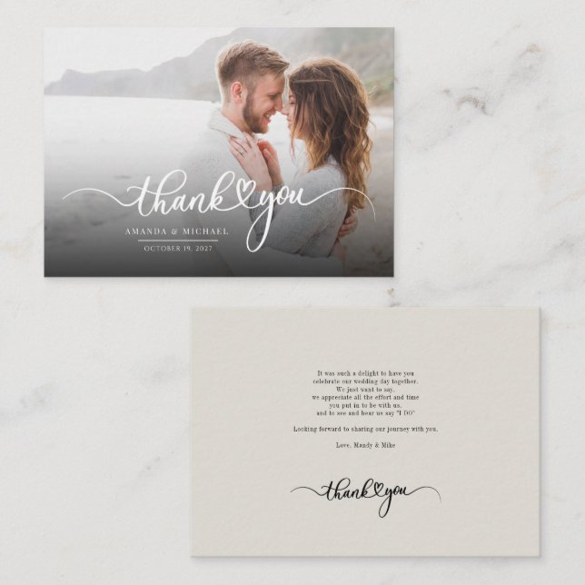Wedding Photo Hand-Lettered Thank You Card (Front/Back)
