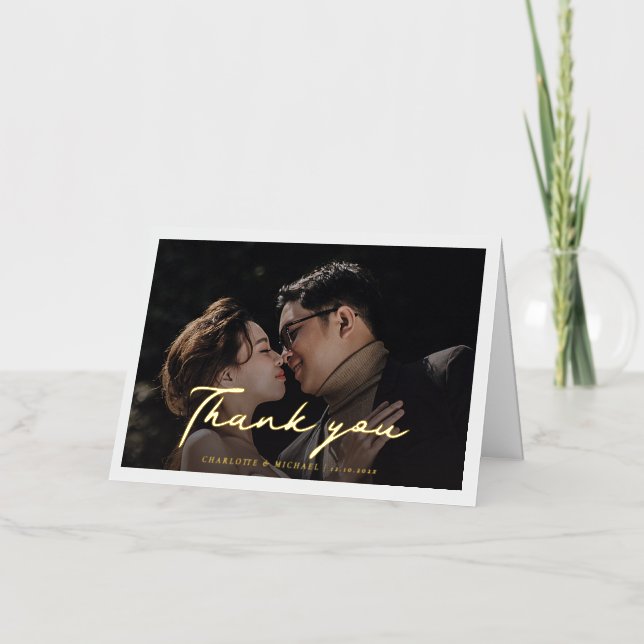 Wedding Photo Hand-Lettered Thank You Card (Front)