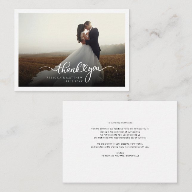 Wedding Photo Hand-Lettered Thank You Card (Front/Back)