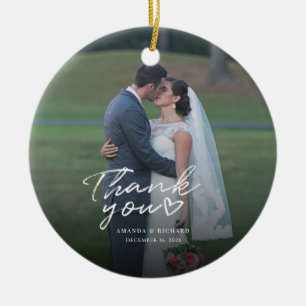 Wedding Photo Hand-Lettered Thank You Ceramic Ornament