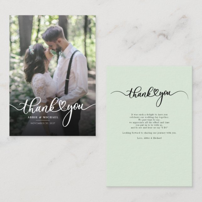 Wedding Photo Hand-Lettered Thank You Note Card (Front/Back)