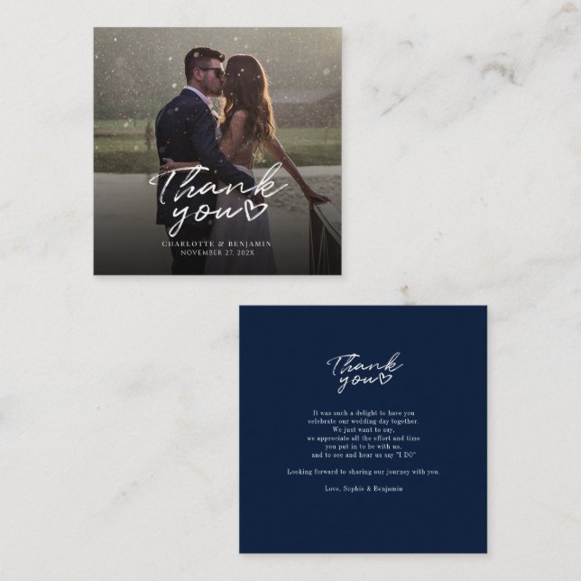 Wedding Photo Hand-Lettered Thank You Note Card (Front/Back)