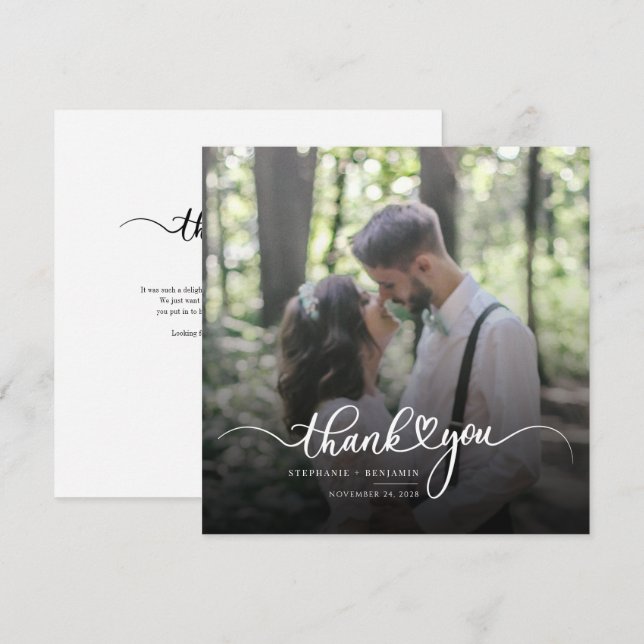 Wedding Photo Hand-Lettered Thank You Note Card (Front/Back)