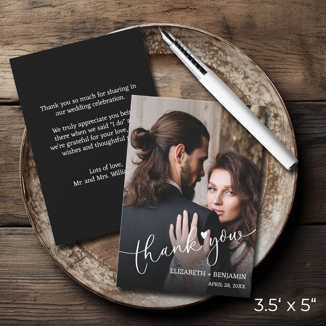 Wedding Photo Hand-Lettered Thank You Note Card (3.5" x 5" wedding photo thank you note cards with your message on the back)