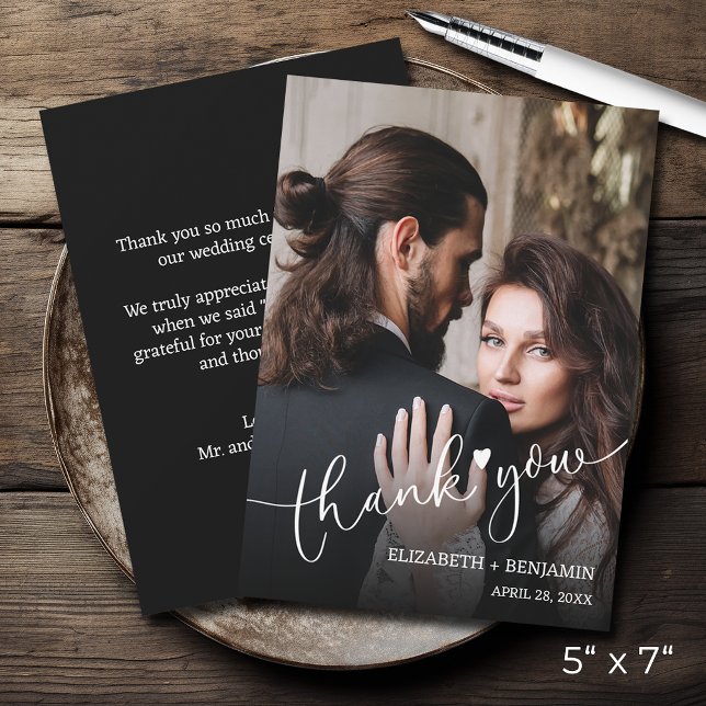 Wedding Photo Hand-Lettered Thank You Note Card (5" x 7" wedding photo thank you note cards with your message on the back)