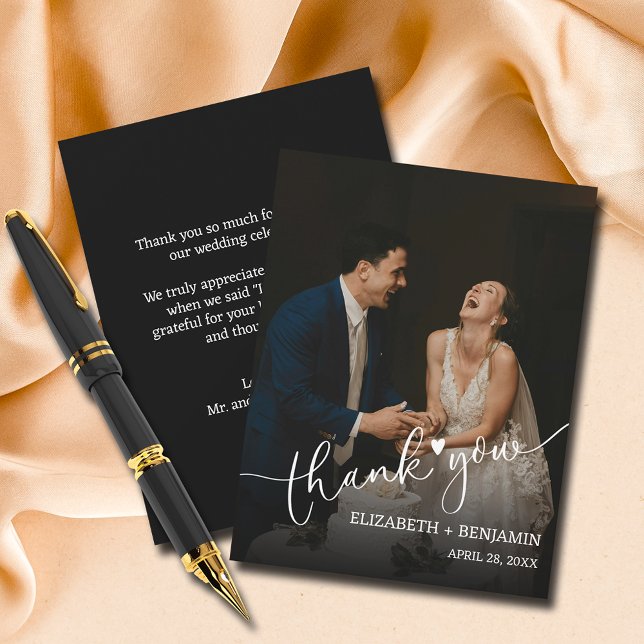 Wedding Photo Hand-Lettered Thank You Note Card (4.25" x 5.5" flat thank you notes, your photo on the front and message on the back.)