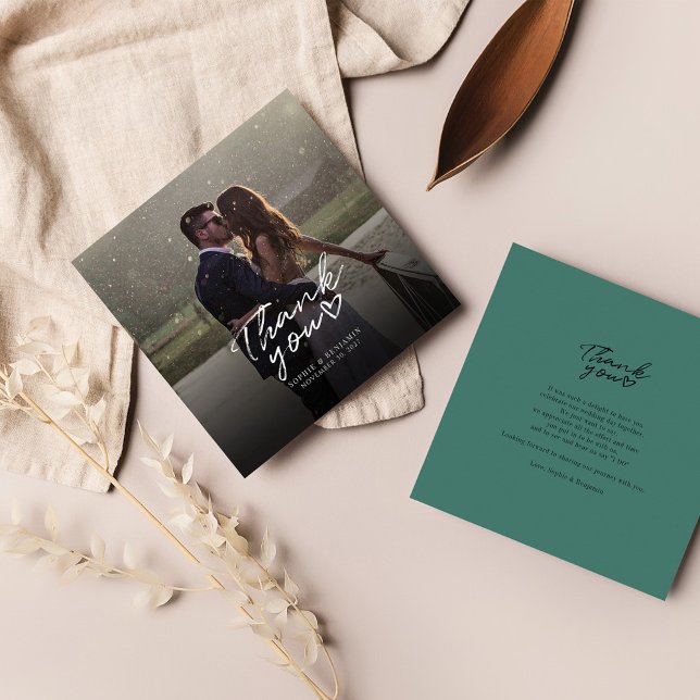 Wedding Photo Hand Lettered Thank You Note Card (Wedding Day Photo Thank You Mini Card)