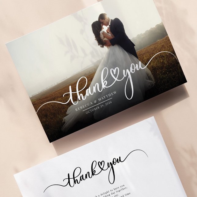 Wedding Photo Hand-Lettered Thank You Note Card (Creator Uploaded)