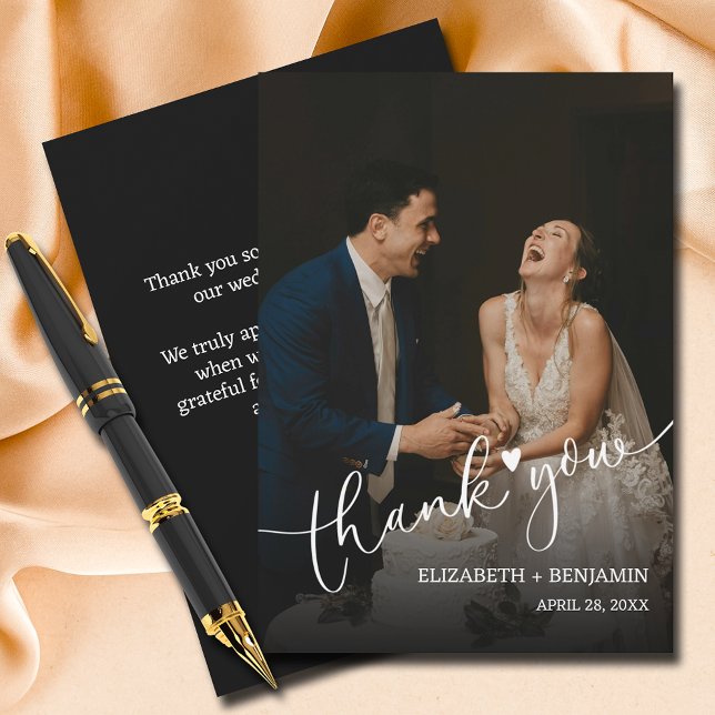 Wedding Photo Hand-Lettered Thank You Note Card (5" x 7" flat thank you notes, your photo on the front and message on the back.)
