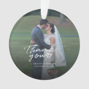 Wedding Photo Hand-Lettered Thank You Ornament