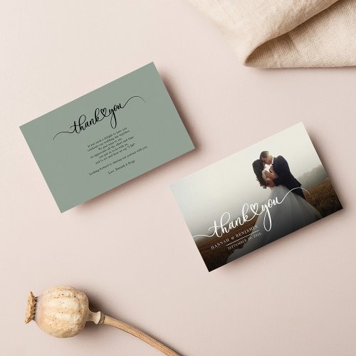 Wedding Photo Handwritten Script Thank You Note Card