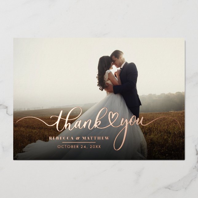 Wedding Photo Handwritten Thank You Foil Invitation (Front)