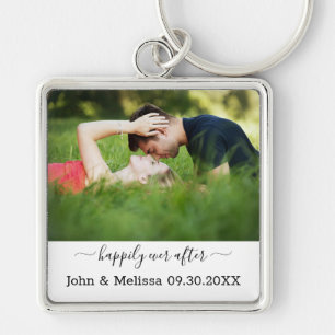 Wedding Photo Happily Ever After Name Date Keychain