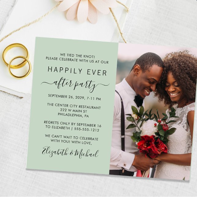 Wedding Photo Happily Ever After Sage Invitation (Creator Uploaded)