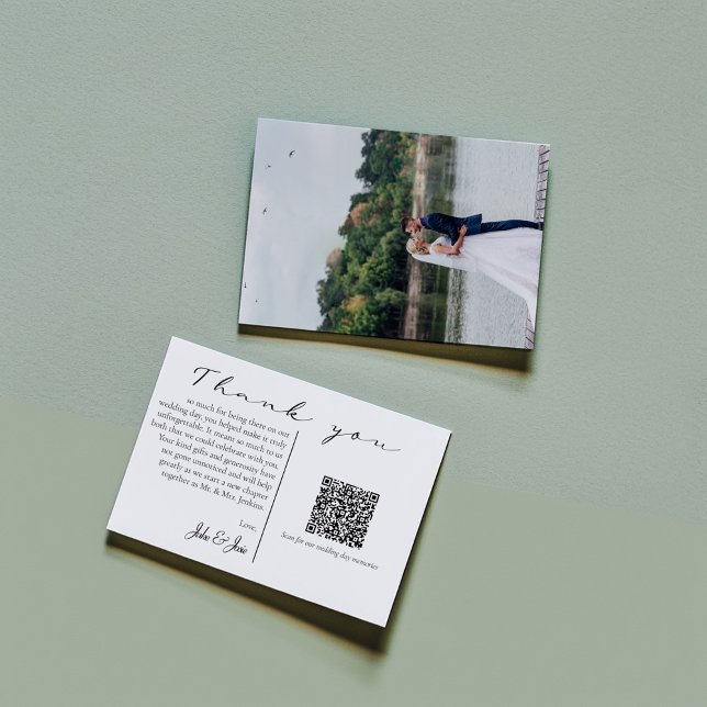 Wedding photo happy memories QR code Thank You  (Beautiful wedding thank you card! Full cover photo on the back and a heartfelt message and QR code)