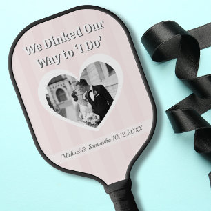 Wedding Photo Heart Dinked our way to I Do Stripes Pickleball Paddle