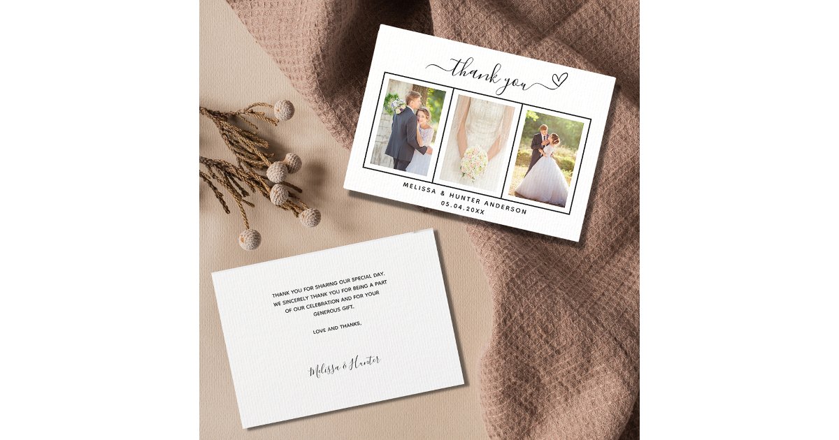 Wedding photo heart script elegant luxury thank you card | Zazzle