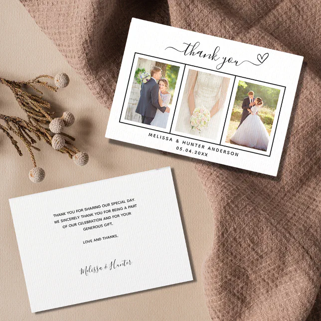 Wedding photo heart script elegant luxury thank you card | Zazzle