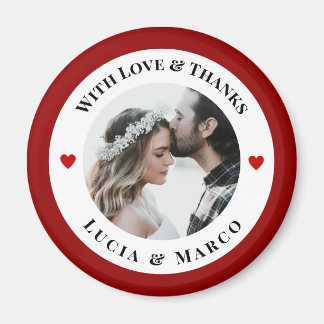 Wedding Photo in White Circle with Red Heart Magnet