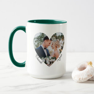 Wedding Photo Inside Heart Thank You Favors Green Mug