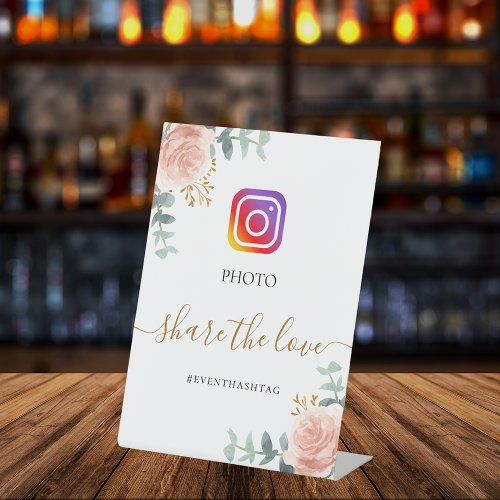 Wedding Photo Instagram hashtag floral eucalyptus Pedestal Sign