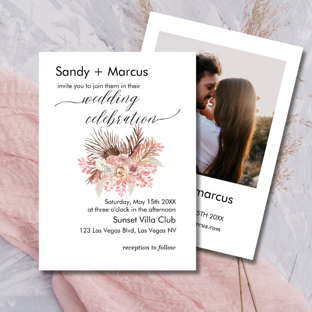 Wedding Photo Invitation Boho Dusty Rose Floral (Creator Uploaded)