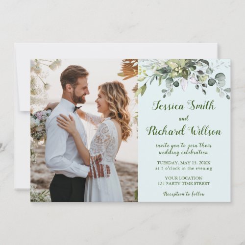 Wedding PHOTO Invitation Eucalyptus Watercolor