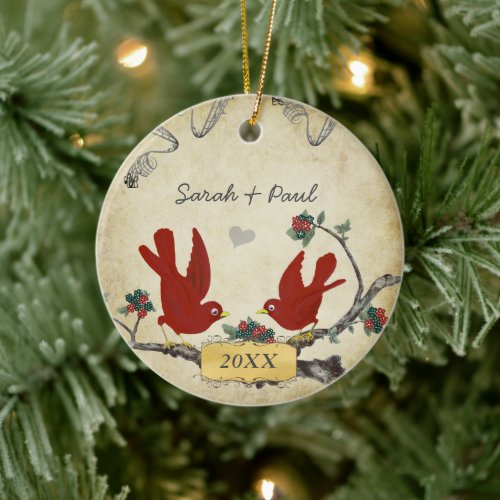 Wedding Photo Keepsake Couples 1st Christmas Ceramic Ornament