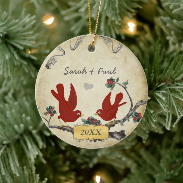 Wedding Photo Keepsake Couples 1st Christmas Ceramic Ornament (Tree)