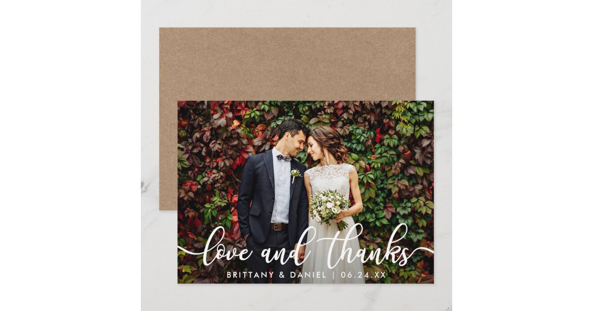 Wedding Photo Kraft Love and Thanks Card | Zazzle