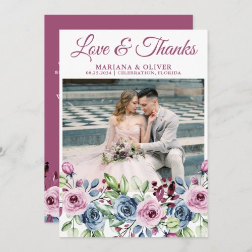 Wedding Photo Love and Thanks Card Navy Blue Wine
