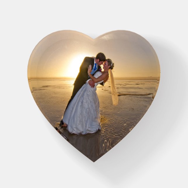 Wedding Photo Love Heart Glass Paperweight (Front)