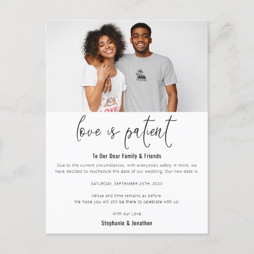 Wedding Photo Love Is Patient Save New Date Announcement Postcard