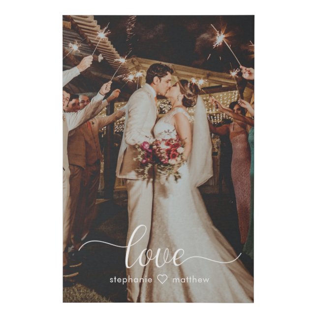 Wedding Photo Love Script Faux Canvas Print (Front)
