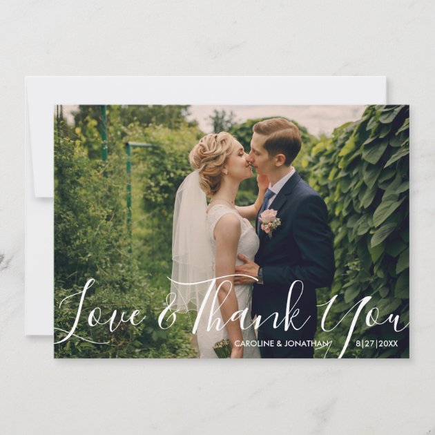 Wedding Photo Love & ThankYou Watercolor Flowers Thank You Card