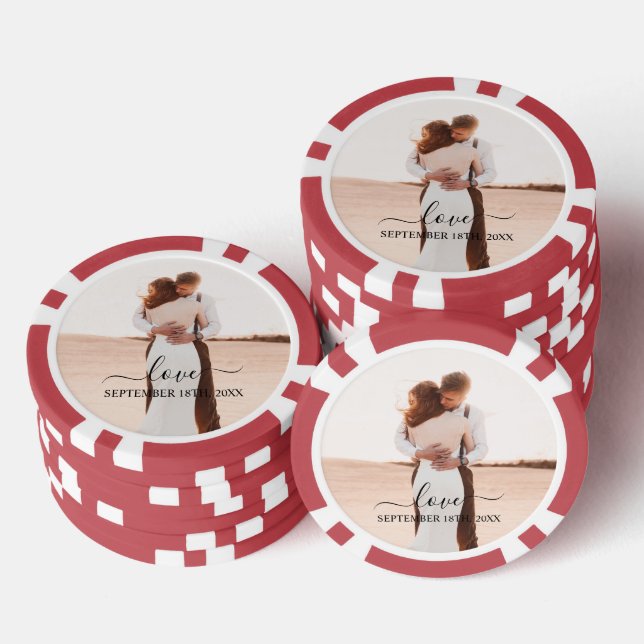 Wedding Photo Memory Love Script Anniversary Favor Poker Chips (Stack)