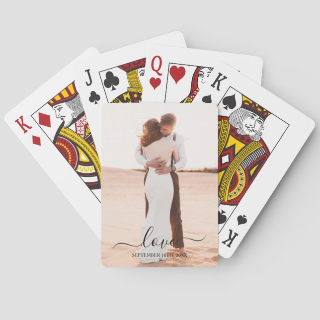 Wedding Photo Memory Love Script Anniversary Poker Cards (Back)