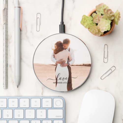 Wedding Photo Memory Love Script Anniversary  Wireless Charger