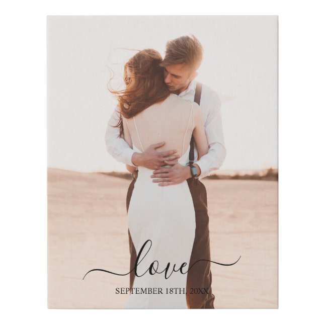 Wedding Photo Memory Love Script Faux Canvas Print (Front)