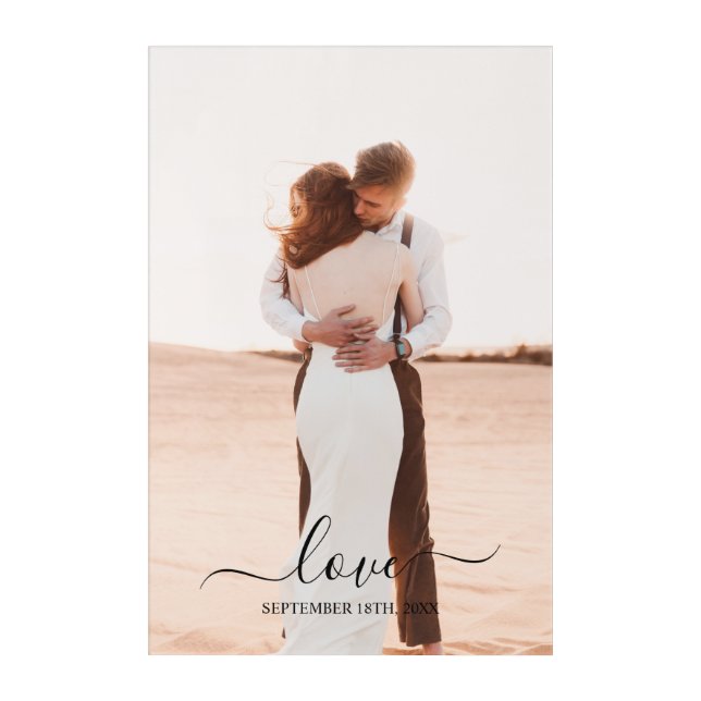 Wedding Photo Memory Love Script Wedding Acrylic Print (Front)