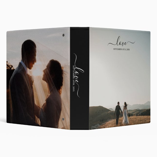 Wedding Photo Memory Love Script Wedding Album 3 Ring Binder (Background)