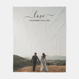 Wedding Photo Memory Love Script Wedding Fleece Blanket