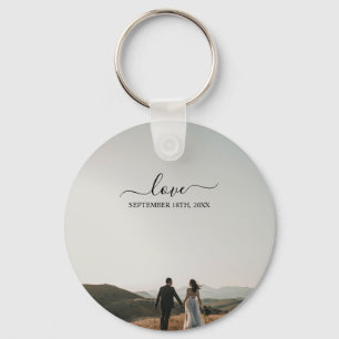 Wedding Photo Memory Love Script Wedding Keychain