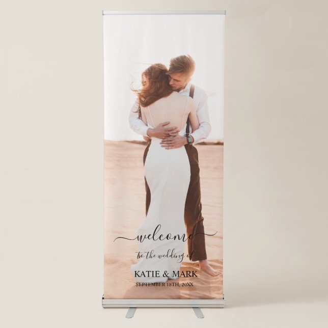 Wedding Photo Memory Love Script Wedding Retractable Banner (Front)