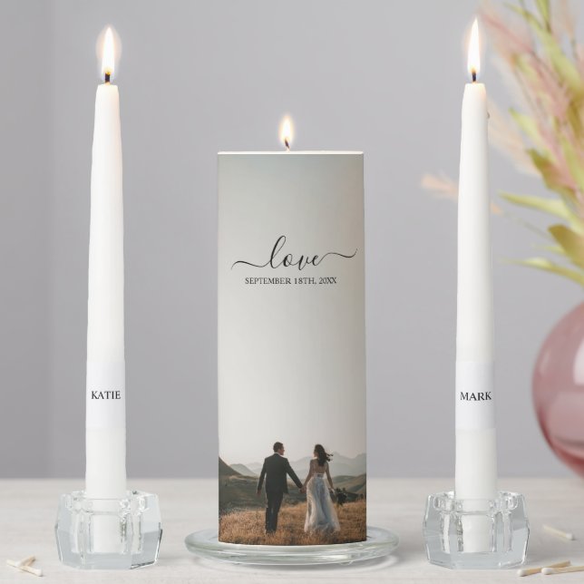 Wedding Photo Memory Love Script Wedding Unity Candle Set (In Situ)