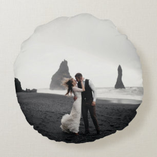 Wedding Photo Memory Newly Weds Keepsake Round Pillow