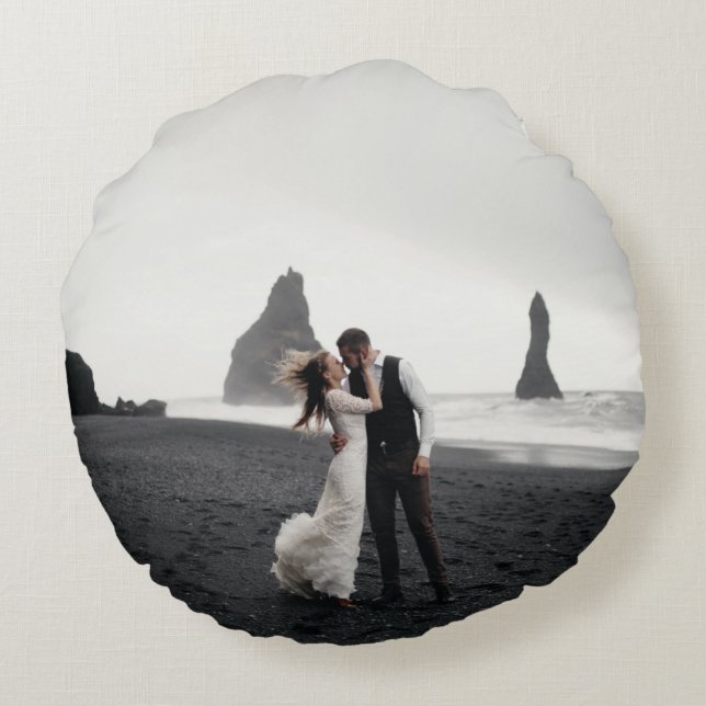 Wedding Photo Memory Newly Weds Keepsake Round Pillow (Back)